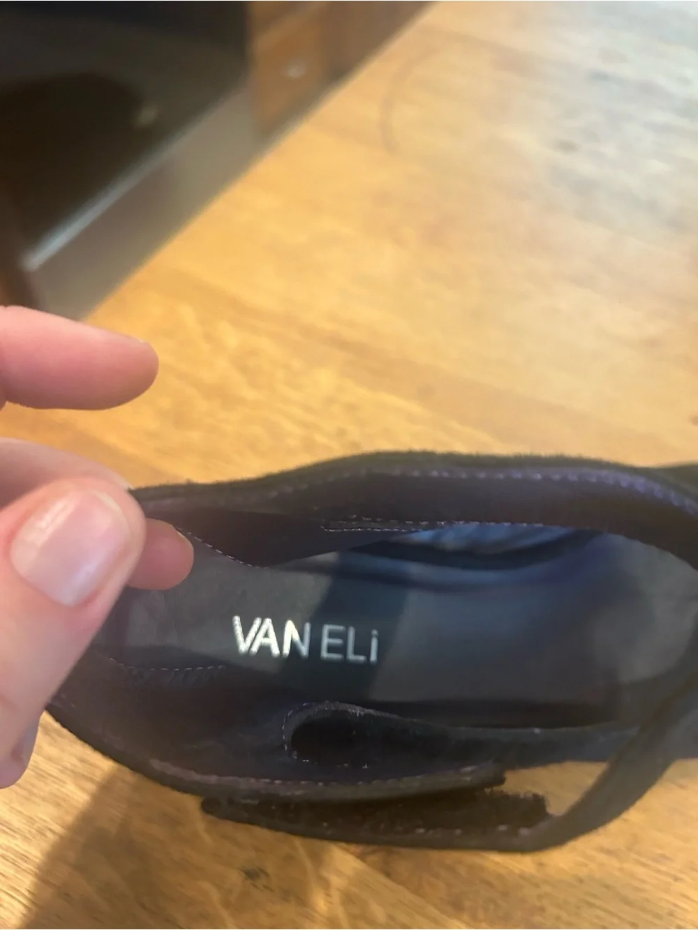 Vaneli Black Suede Peep-Toe Wedge Sandals with Ankle Strap